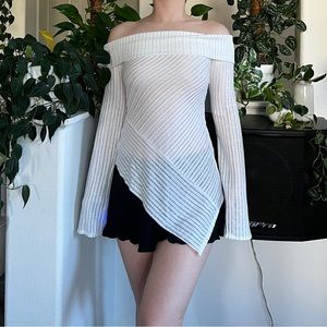 🤍White Asymmetrical Mesh Knit Top🤍
